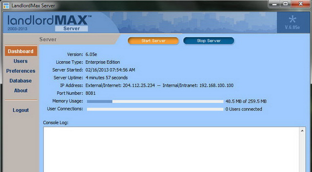 LandlordMax Property Management Software: Server login
