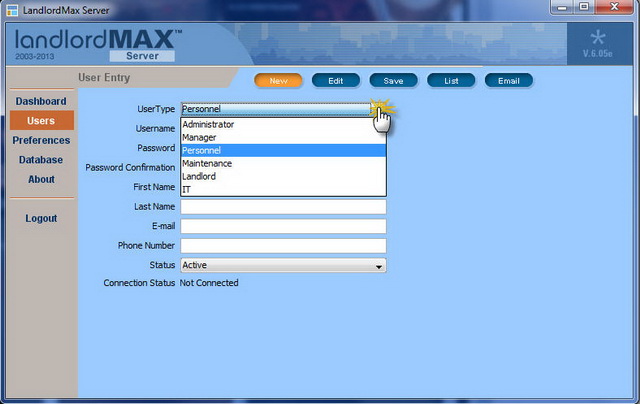 LandlordMax Property Management Software: Server User Types