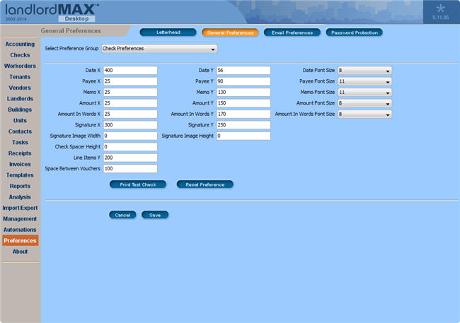 LandlordMax Property Management Software New Feature Screenshot: Customize the printout of checks