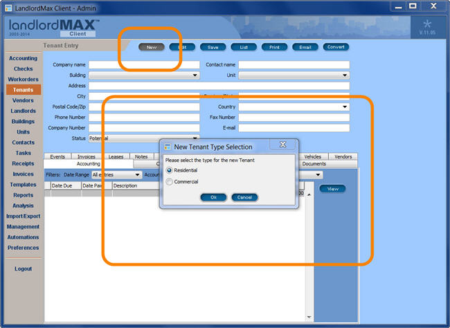 LandlordMax Property Management Software New Feature Screenshot: Commercial Tenant