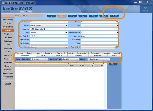 LandlordMax Property Management Software New Feature Screenshot: Convert Tenant