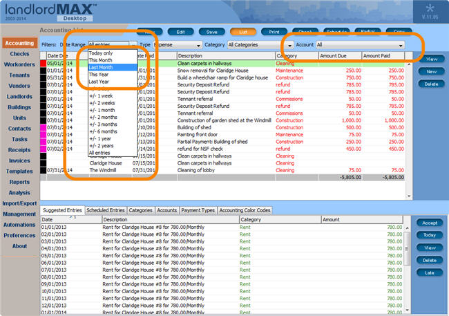 LandlordMax Property Management Software New Feature Screenshot: New Filters