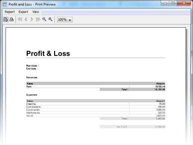 LandlordMax Property Management Software New Feature Screenshot: Profit and Loss Report