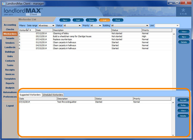 LandlordMax Property Management Software New Feature Screenshot: Scheduled Workorders and regular maintenance