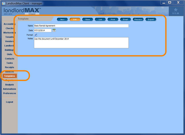 LandlordMax Property Management Software New Feature Screenshot: Document Templates