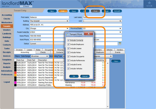 LandlordMax Property Management Software New Feature Screenshot: Tenant Profile Report