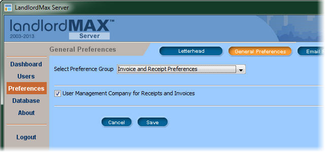 LandlordMax Property Management Software - Management option for invoices and receipts