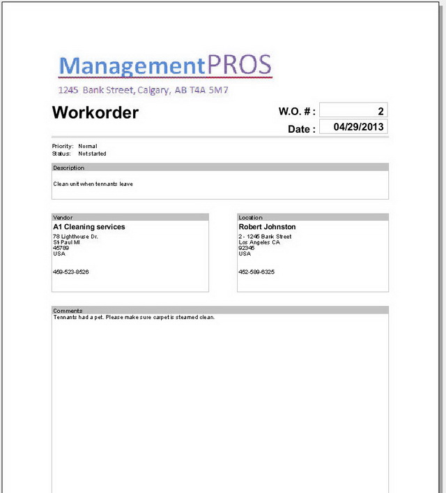 LandlordMax Property Management Software - Workorder Printout