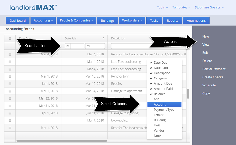 LandlordMax Property Management Software - Cloud Edition Tables