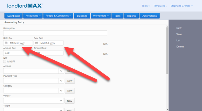 LandlordMax Property Management Software: Accounting Entry Dates