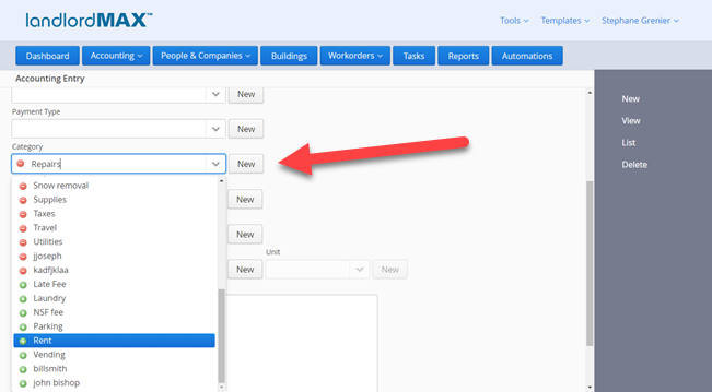 LandlordMax Property Management Software: Select Category