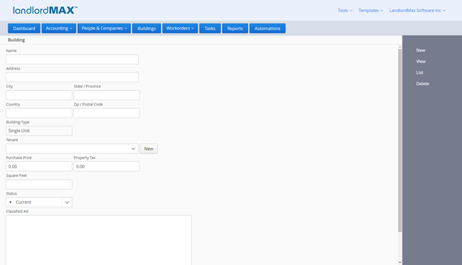 LandlordMax Property Management Software: Enter Building Data