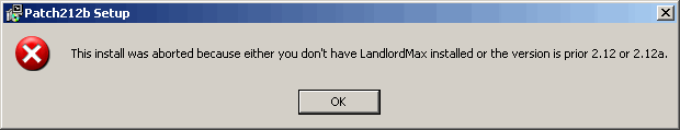 LandlordMax Property Management Software User Manual Screenshot: Error Installing Patch
