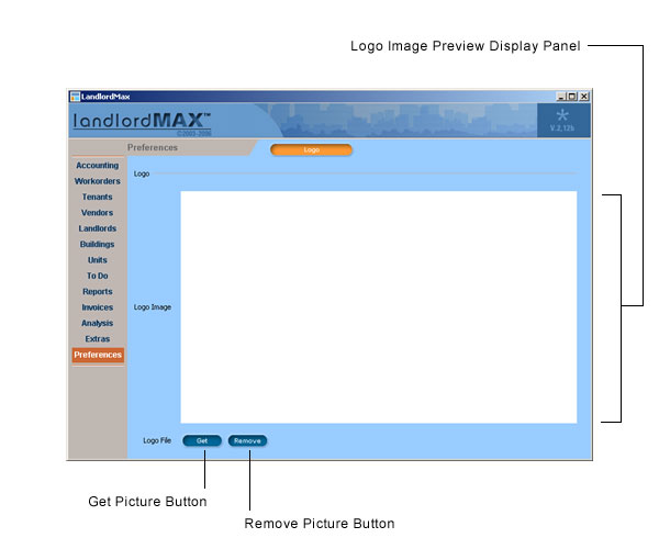 LandlordMax Property Management Software User Manual Screenshot: Logo Interface