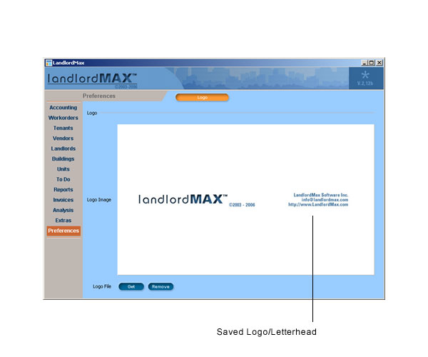 LandlordMax Property Management Software User Manual Screenshot: Saved Logo
