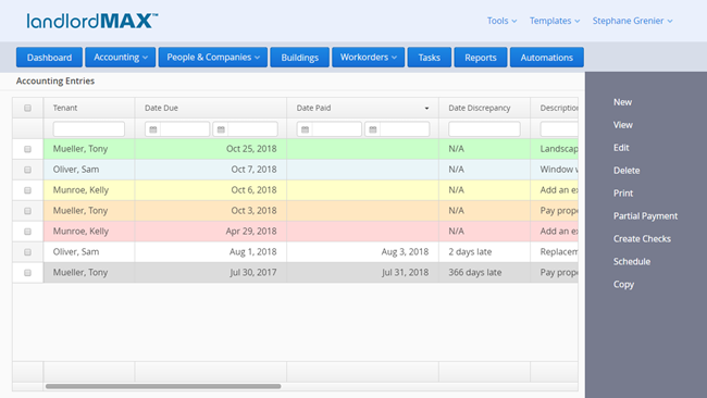 LandlordMax Property Management Software: Accounting Color Codes