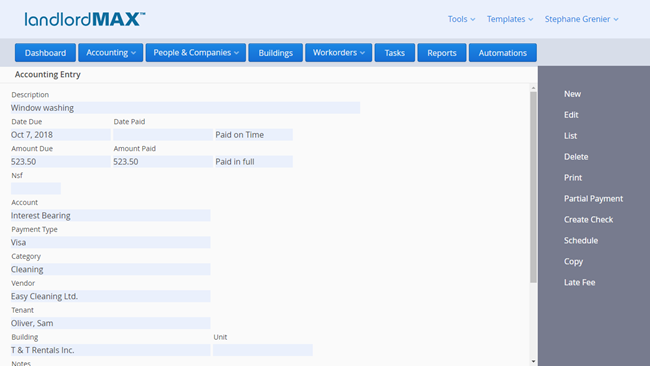 LandlordMax Property Management Software: Accounting Data View