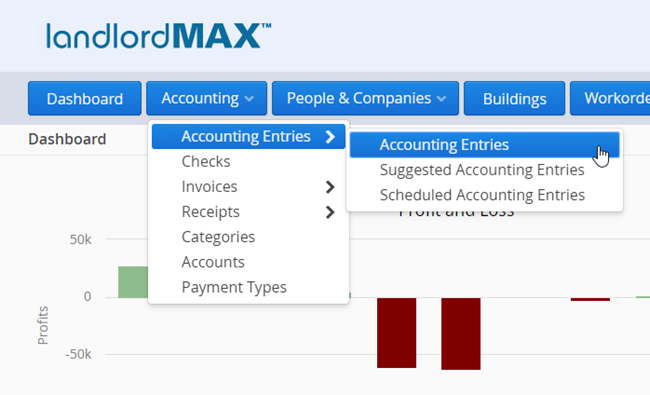 LandlordMax Property Management Software: Accounting Menu