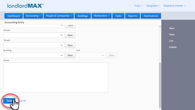 LandlordMax Property Management Software: Accounting Save