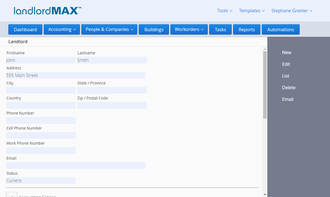 LandlordMax Property Management Software: Landlord Data View