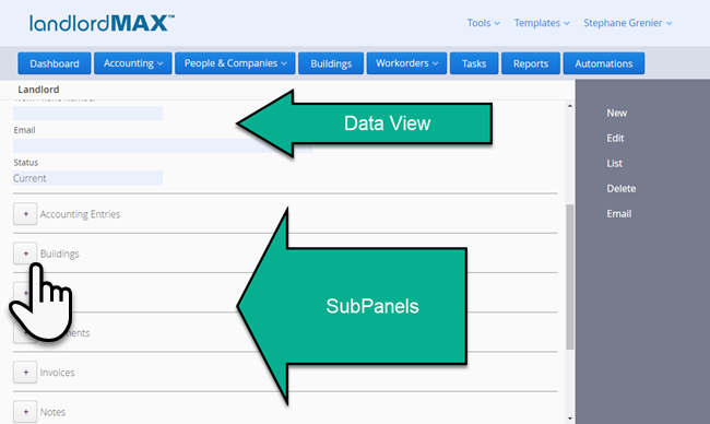 LandlordMax Property Management Software: Landlord SubPanels