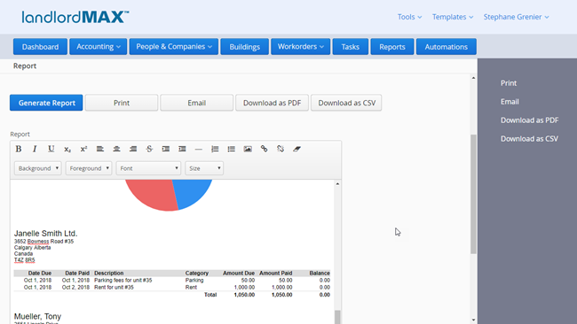 LandlordMax Property Management Software: Edit Report