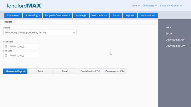 LandlordMax Property Management Software: Single Report