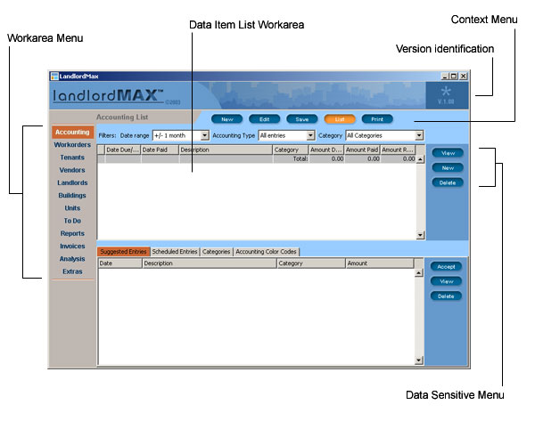 LandlordMax Property Management Software User Manual Screenshot: Quick Start Workbench
