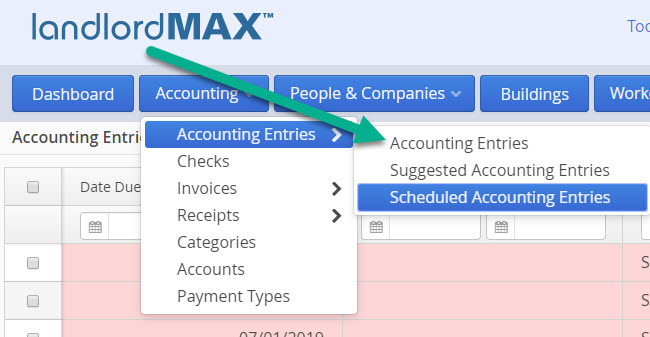 LandlordMax Property Management Software: Accounting Entries Sections