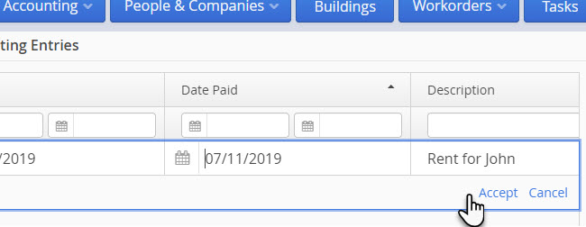 LandlordMax Property Management Software: Edit Suggested Accounting Entries in Table