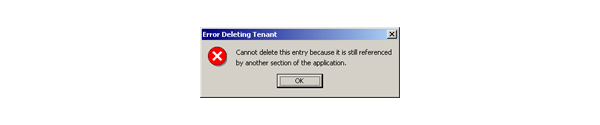 LandlordMax Property Management Software User Manual Screenshot: Referential Error