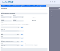 LandlordMax Property Management Software Screenshot: Accounting Entry Form View