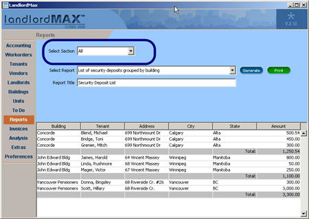 LandlordMax Property Management Software New Feature Screenshot: All Reports