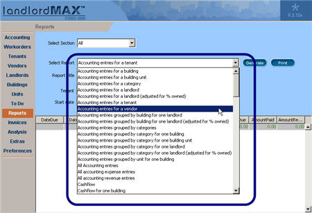 LandlordMax Property Management Software New Feature Screenshot: Increased Combo Box Sizes