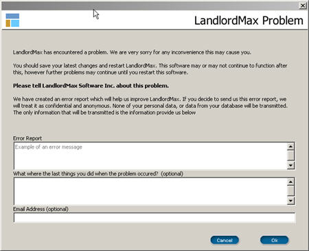 LandlordMax Property Management Software New Feature Screenshot: Error Reporting
