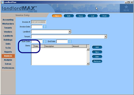 LandlordMax Property Management Software New Feature Screenshot: Invoice Items