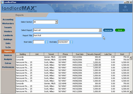 LandlordMax Property Management Software New Feature Screenshot: Rent Roll Report