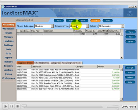 LandlordMax Property Management Software New Feature Screenshot: Late Suggested Accounting Entries