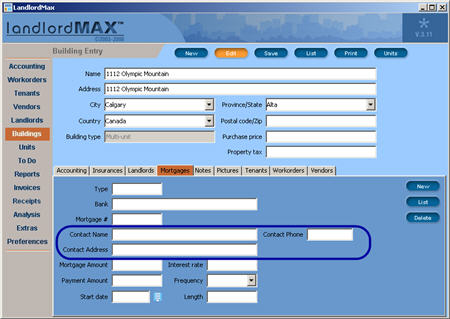 LandlordMax Property Management Software New Feature Screenshot: Mortgage