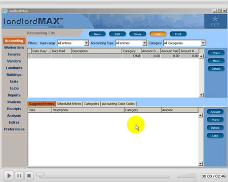 LandlordMax Property Management Software New Feature Screenshot: Scheduled Entries From Lease