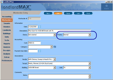 LandlordMax Property Management Software New Feature Screenshot: Workorder Priority