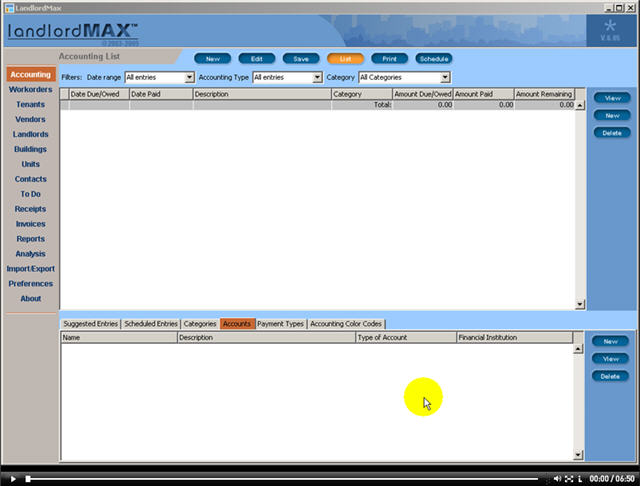 LandlordMax Property Management Software New Feature Screenshot: Accounts