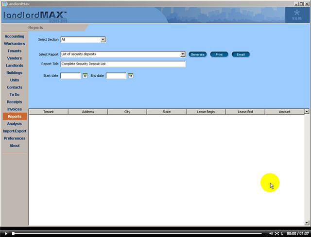 LandlordMax Property Management Software New Feature Screenshot: Security Deposit