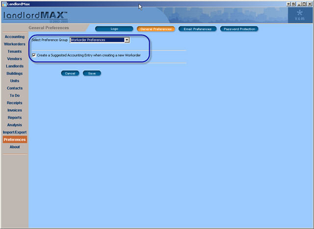 LandlordMax Property Management Software New Feature Screenshot: New Workorder Preference