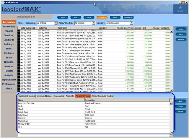 LandlordMax Property Management Software New Feature Screenshot: Payment Type