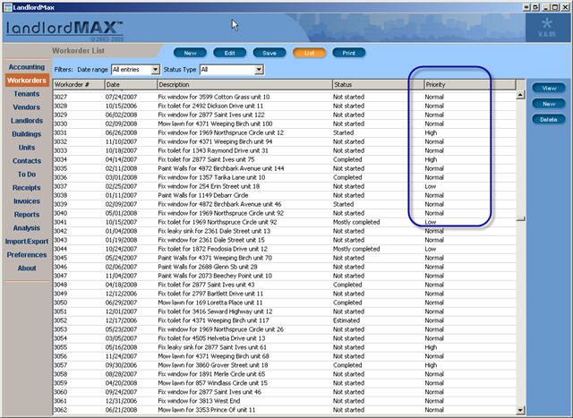 LandlordMax Property Management Software New Feature Screenshot: Workorder Priority