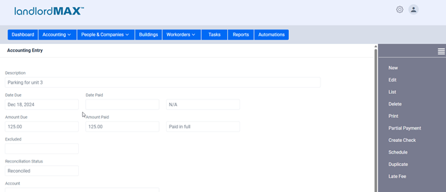 Accounting entry data view