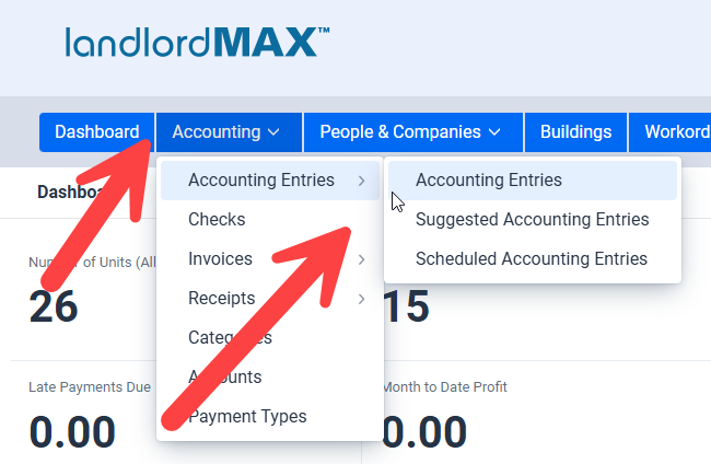 Accounting entry menu
