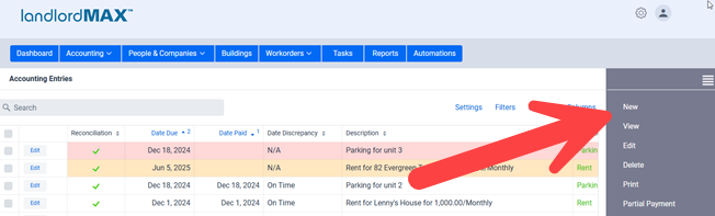 Create a new accounting entry