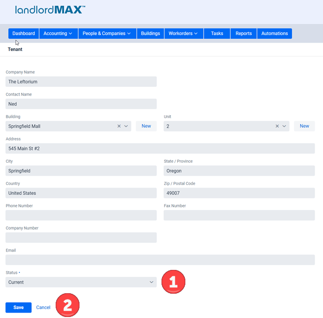 Tenant status and save the tenant